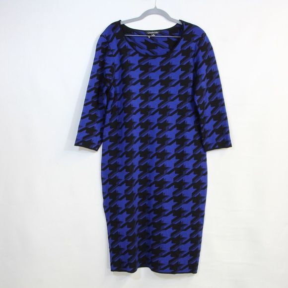 Chadwicks Blue & Black Houndstooth Sweater Midi-Dress Size Small NWOT - Picture 1 of 4